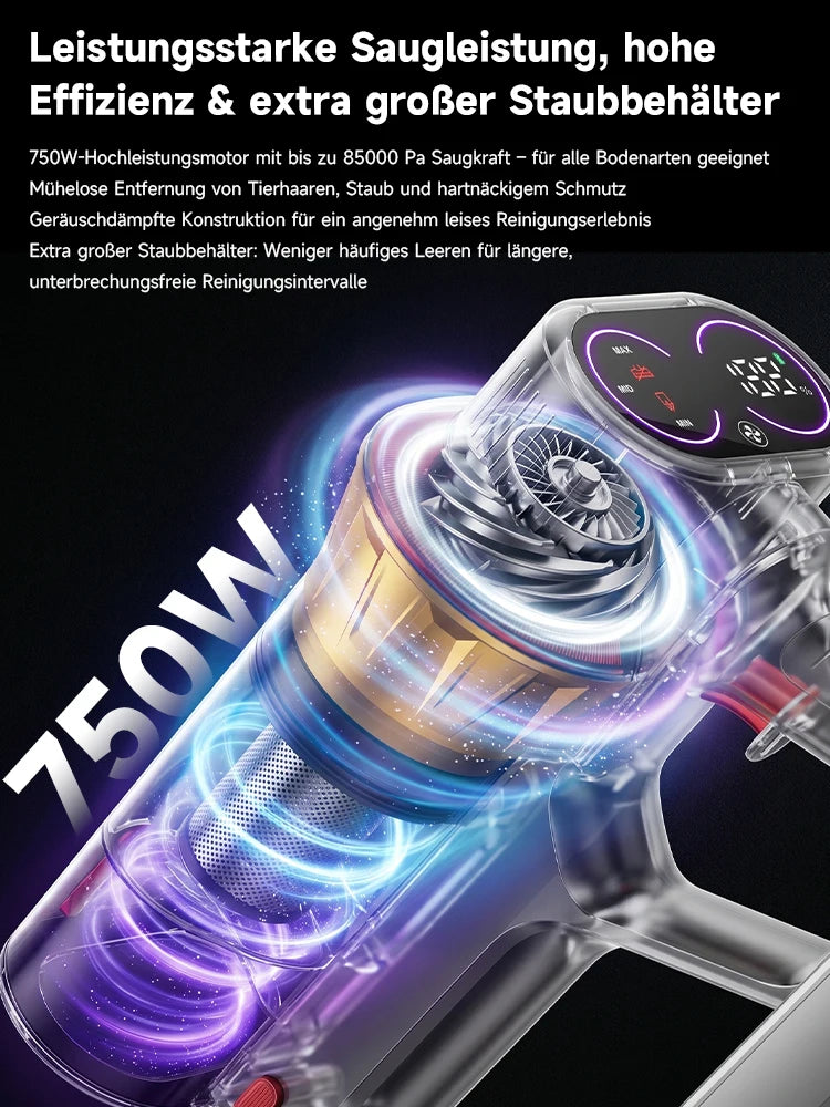 Tdyon 750W 85000PA Akku-Staubsauger, Ultrahohe Saugleistung, 80 Minuten Laufzeit, Handstaubsauger mit Wechselakku
