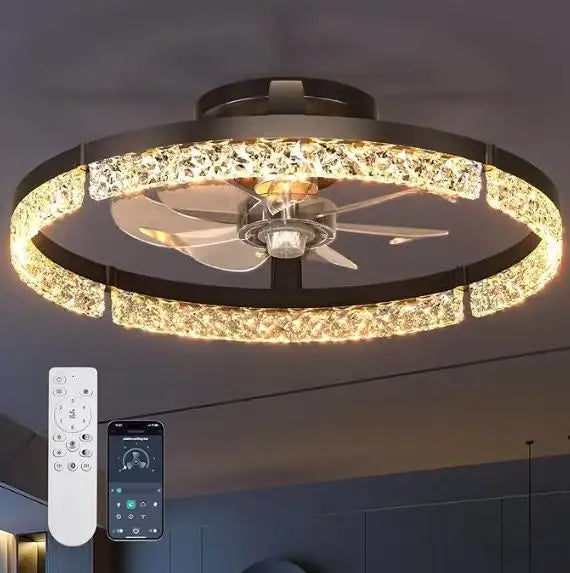 Ventilatori da soffitto con luci e telecomando, ventilatori da soffitto a basso profilo da 20'', luce a LED dimmerabile moderna a montaggio a filo 3000-6000K, ventilatore da soffitto Fandelier per camera da letto, cucina, sog