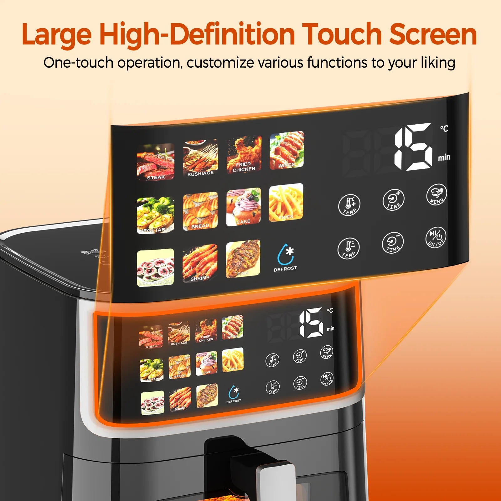 Patbrela Friggitrice ad Aria 8L 1700W con Touch Screen LED e 11 Funzioni Preimpostate