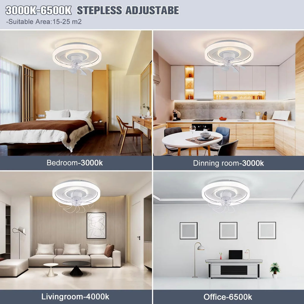 360 °   Ventilatore da Soffitto Rotante con Luce 220V, Dimmerabile Intelligente, 6 Velocità, Ventilatore Elettrico Decorativo per Casa, Camera da Letto, Balcone