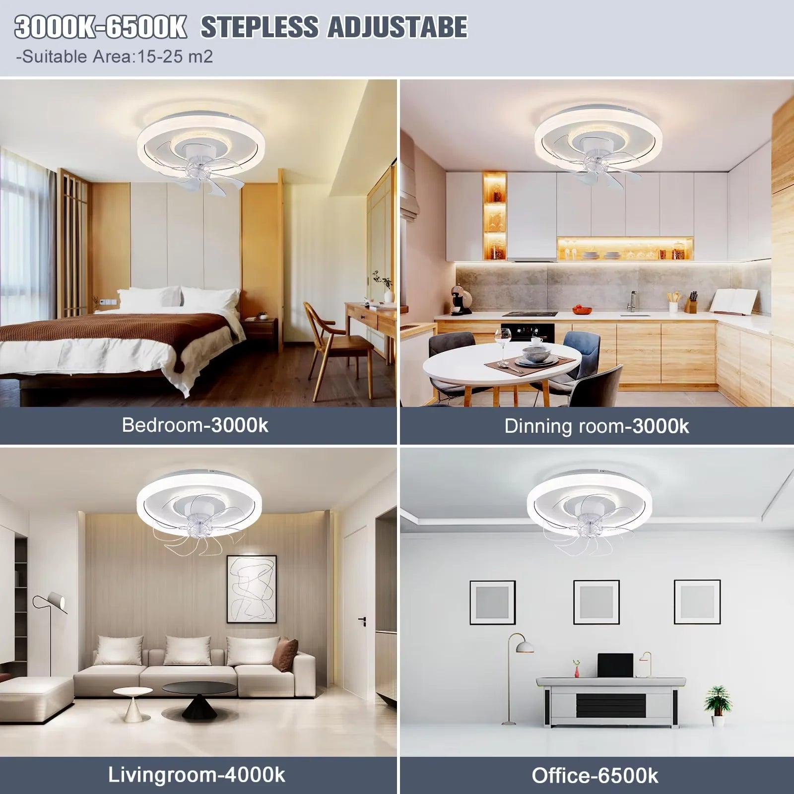360 °   Ventilatore da Soffitto Rotante con Luce 220V, Dimmerabile Intelligente, 6 Velocità, Ventilatore Elettrico Decorativo per Casa, Camera da Letto, Balcone