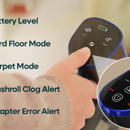 Erabros EV2 Cordless Vacuum Cleaner 450W 55kpa, High Suction Power, Smart Home Cleaner with LED Display, for Floors and Carpets
