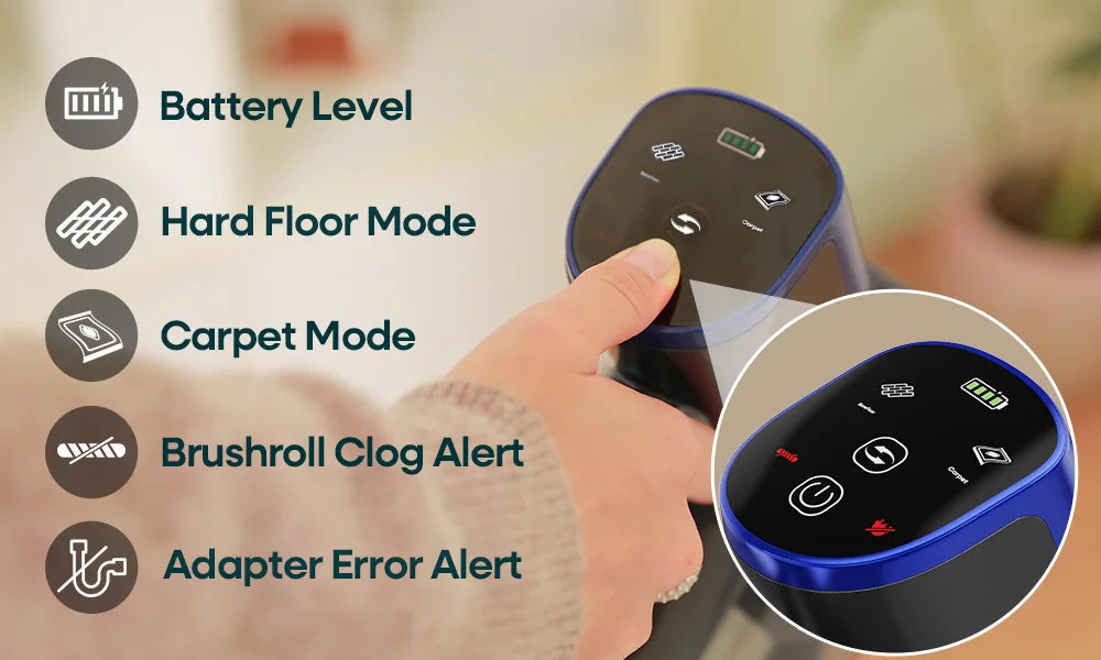 Erabros EV2 Cordless Vacuum Cleaner 450W 55kpa, High Suction Power, Smart Home Cleaner with LED Display, for Floors and Carpets