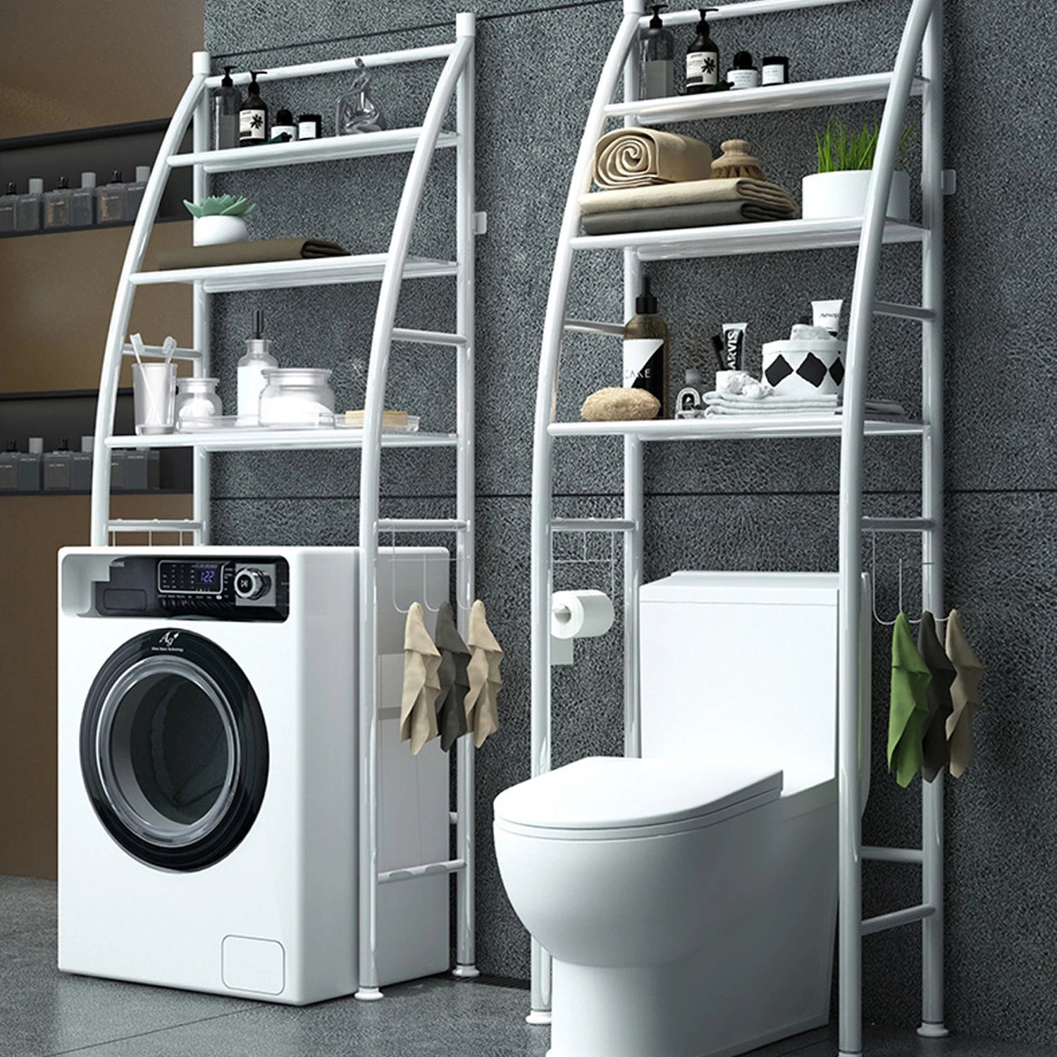 Badezimmer-Ablageregal, 3 Ebenen, Metall, über der Toilette, hohe Tragfähigkeit, mit Sicherheitsbarriere, ohne Bohren, Standregal