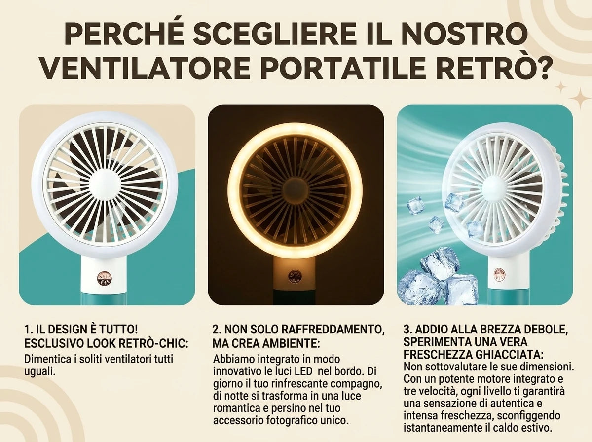 Retro Mini-Handventilator, wiederaufladbar über USB, 3 Windgeschwindigkeiten, batteriebetrieben, Tischventilator, geeignet für Zuhause, Büro, Schlafzimmer, Reisen und Outdoor.