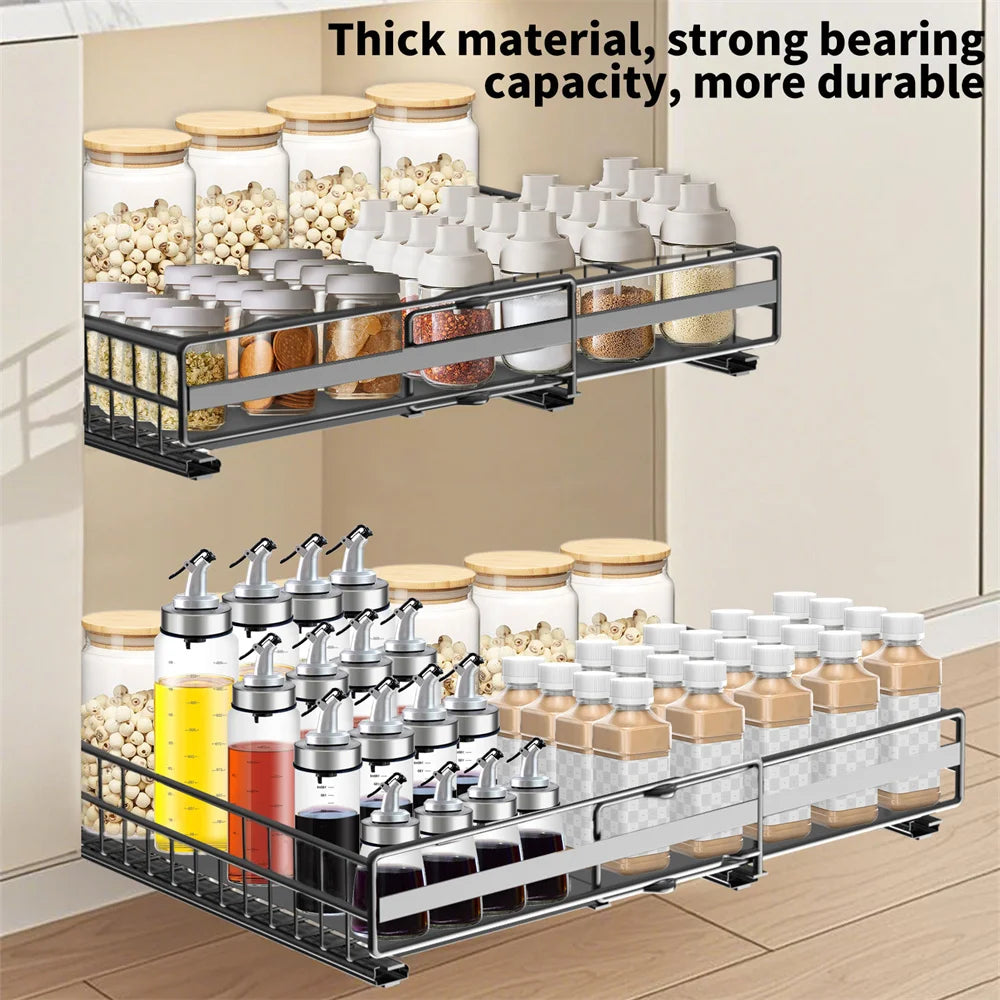 2 Pezzi Scaffale Estraibile per Armadio, Organizzatore Scorrevole da Cucina Senza Foratura per Spezie e Oggetti Vari