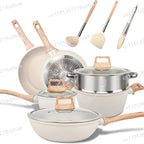 Set di Pentole da Cucina Essenziali, 12 Pezzi, Antiaderenti con Rivestimento in Granito e Compatibilità Universale con Sensori a Gas