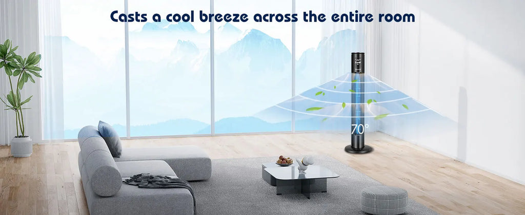Aigostar Ross Smart - Intelligenter WiFi Turmventilator mit Fernbedienung, 50W, LED-Anzeige, 70° Oszillation, 3 Geschwindigkeiten, 3 Modi, 24-Stunden-Timer, APP-Steuerung, geeignet für Zuhause und Büro