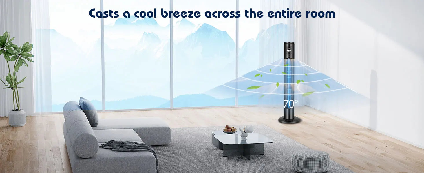 Aigostar Ross Smart - Intelligenter WiFi Turmventilator mit Fernbedienung, 50W, LED-Anzeige, 70° Oszillation, 3 Geschwindigkeiten, 3 Modi, 24-Stunden-Timer, APP-Steuerung, geeignet für Zuhause und Büro