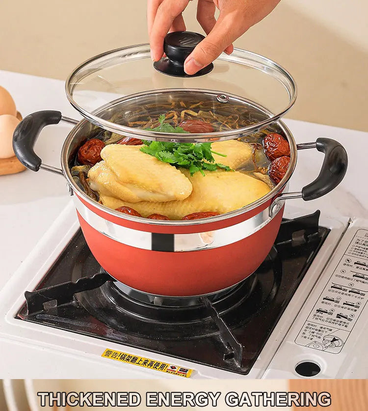Set di Pentole Antiaderenti da 12 Pezzi in Acciaio Inox Premium con Coperchi in Vetro per Cucina Domestica