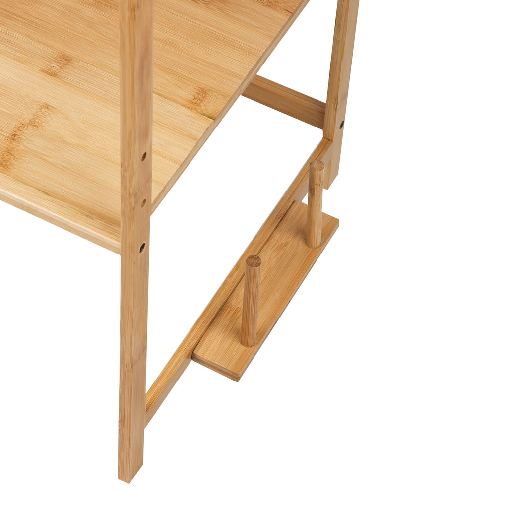 Mensola per microonde, supporto per microonde in bambù a 2 livelli con 4 ganci e supporto per tagliere, 37 cm * 52 cm * 67 cm