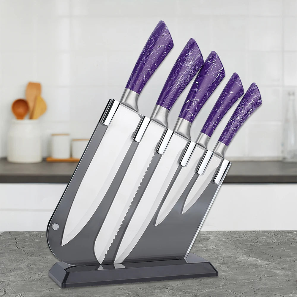 DFITO 6-teiliges ultra-scharfes 3Cr13 Küchenmesserset aus Edelstahl mit Hohlgriff, professionelle Haushaltsmesser für Fleisch/Gemüse