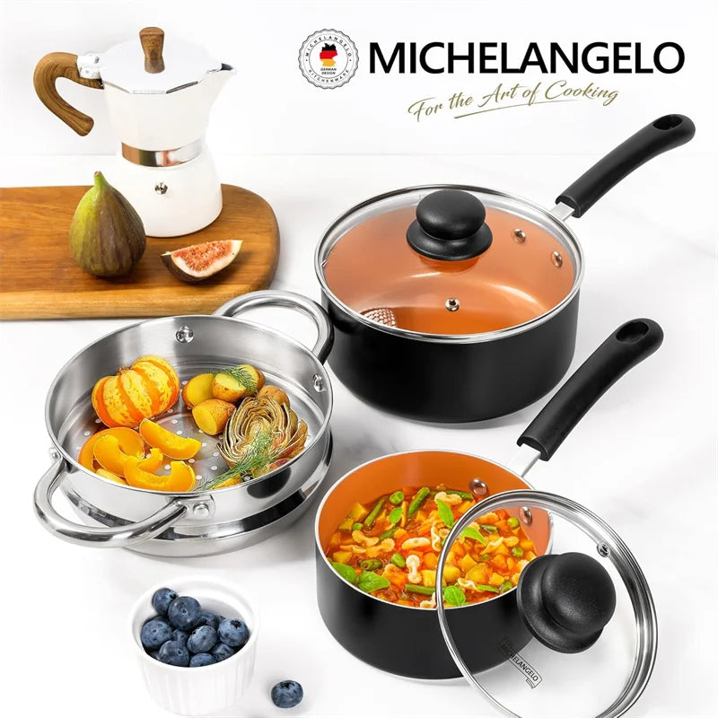 MICHELANGELO Aluminiumtöpfe mit Deckel Dampfgarer für den Hausgebrauch Multifunktional Keramikbeschichtung Milchkännchen Kochgeschirr Spülmaschinenfest