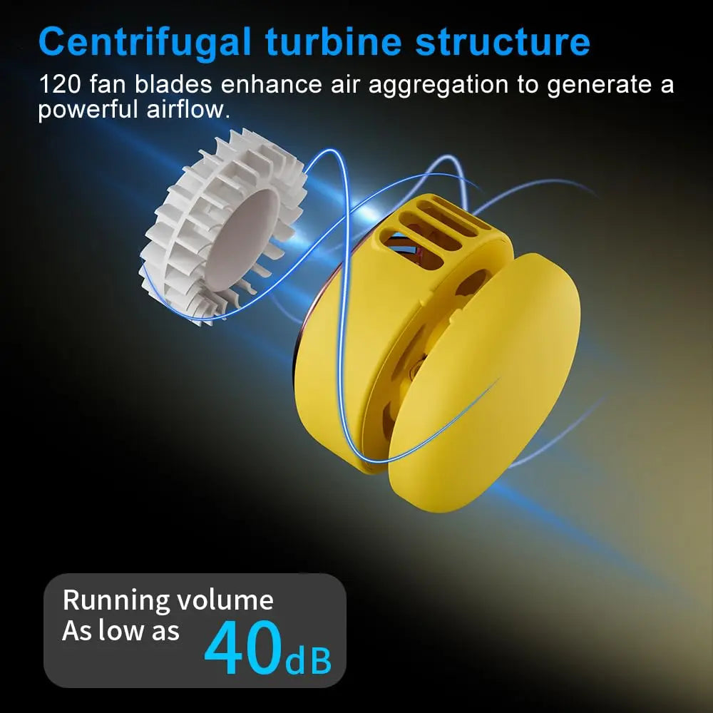 Ventilatore da collo senza pale Dual-Turbo a 5 velocità USB-C, portatile, in silicone, silenzioso, ricaricabile, 165g