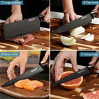 Set di 6 Coltelli da Cucina ZENG con Lame Affilate Antiaderenti, Manico Ergonomico in Legno, Set Completo per Cucinare e Tagliare