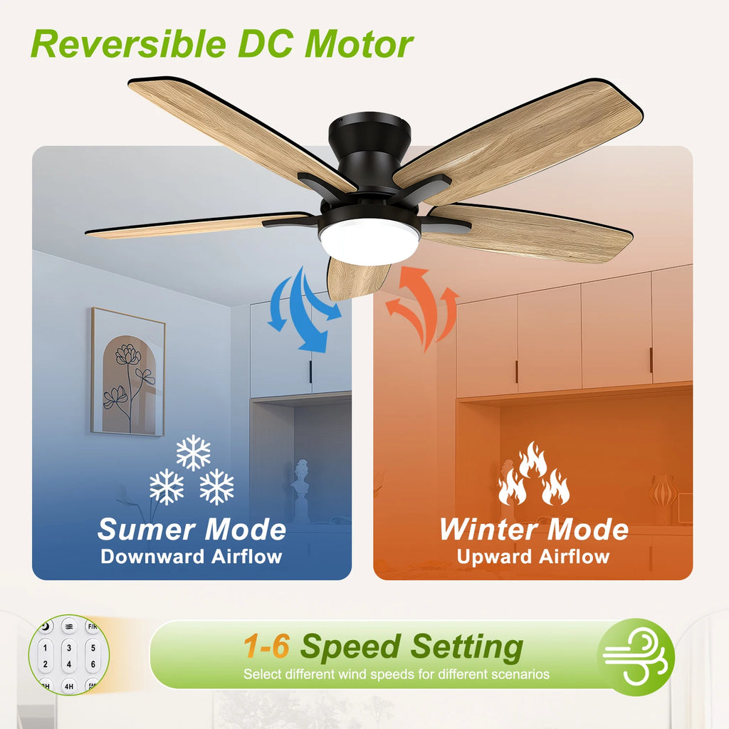 Ventilatore da soffitto a doppia pala da 42 pollici con luce LED dimmerabile, motore DC reversibile a 6 velocità dimmerabile, timer silenzioso, ventilatore a basso profilo per camera da letto, cucina, appartamento