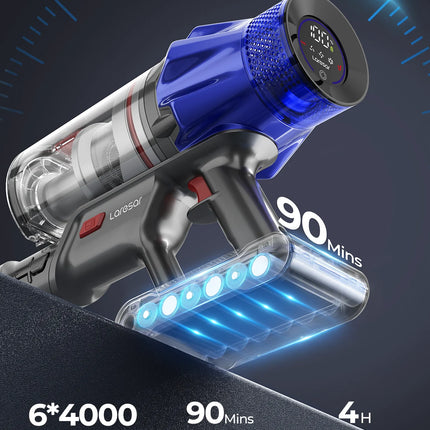 Aspirapolvere senza fili Laresar V7S 75000PA 650W, 90 minuti di autonomia, batteria rimovibile, display intelligente, elettrodomestico