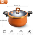1 Stück Großer Suppentopf 26 cm/10 Zoll mit Drehverschlussgriff für schnelles Schmoren 6 Liter Schwarz Orange Rot Multifunktionaler Kochtopf für alle Herdarten geeignet