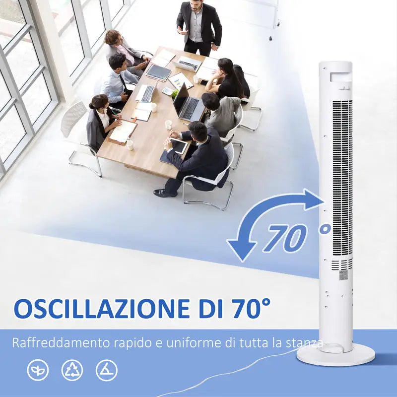 Ventilatore a colonna bianco con 3 velocità e 4 modalità di ventilazione, timer programmabile 12 ore, pannello di controllo LED e telecomando, oscillazione automatica per raffreddare uniformemente casa e ufficio 31,5 x 31,5