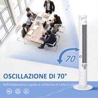 Ventilatore a colonna bianco con 3 velocità e 4 modalità di ventilazione, timer programmabile 12 ore, pannello di controllo LED e telecomando, oscillazione automatica per raffreddare uniformemente casa e ufficio 31,5 x 31,5