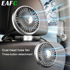 Ventilatore di raffreddamento per sedile auto EAFC a 3 velocità, ricarica USB, doppia testa, illuminazione LED, rotazione a 360 gradi, raffreddatore per il collo, per uso domestico e viaggi