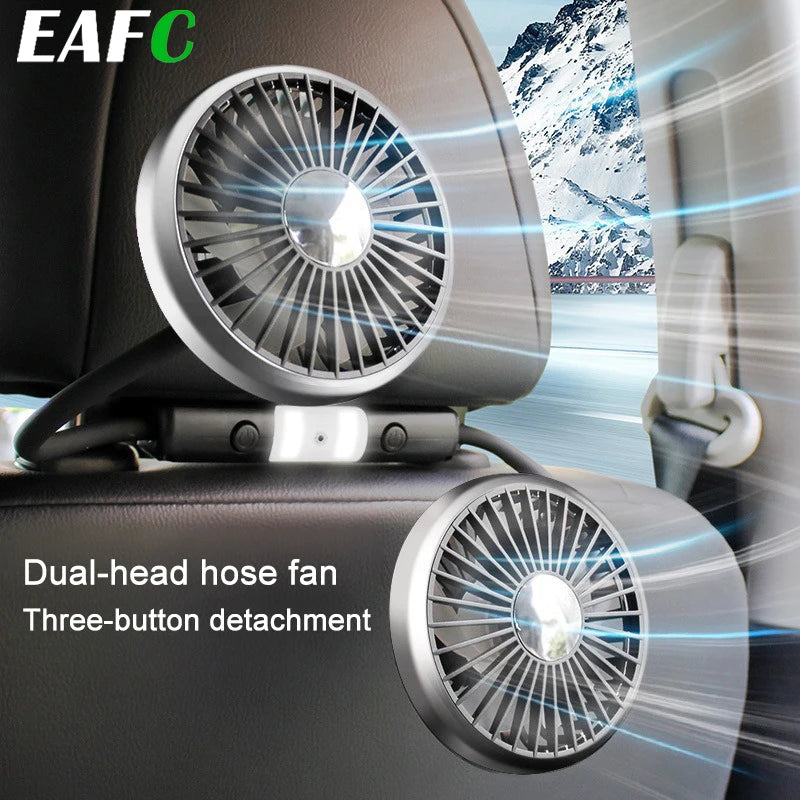 Ventilatore di raffreddamento per sedile auto EAFC a 3 velocità, ricarica USB, doppia testa, illuminazione LED, rotazione a 360 gradi, raffreddatore per il collo, per uso domestico e viaggi