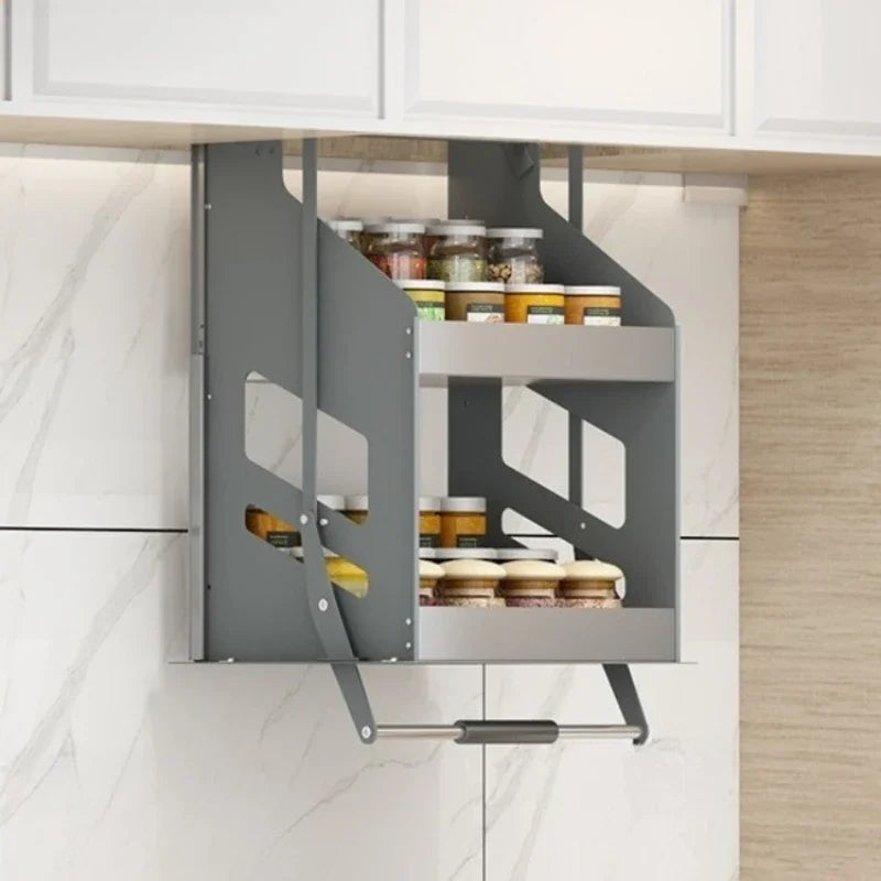 Scaffale Sollevabile Salvaspazio, Armadietto a Muro Estraibile, Scaffale Organizzatore, Scaffali Porta Spezie da Cucina, Mobili Multifunzionali per Cucina
