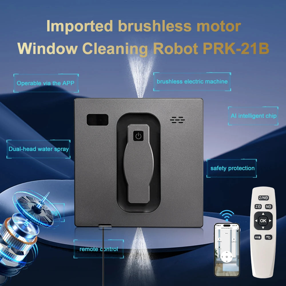 PuRuiKai Fensterputzroboter, doppelter Wasserstrahl, App-Steuerung, hohe Saugleistung, Lasersensor, Roboter zum Reinigen von Fenstern und Hauswänden