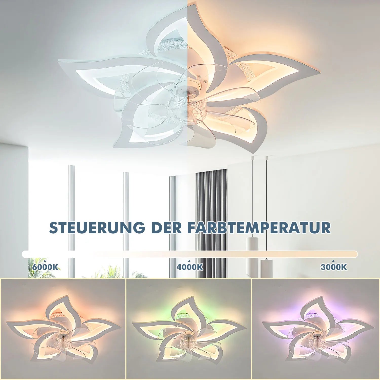 Ventilatore da soffitto LED Oyajia 50W con telecomando, moderno, diametro 62 cm