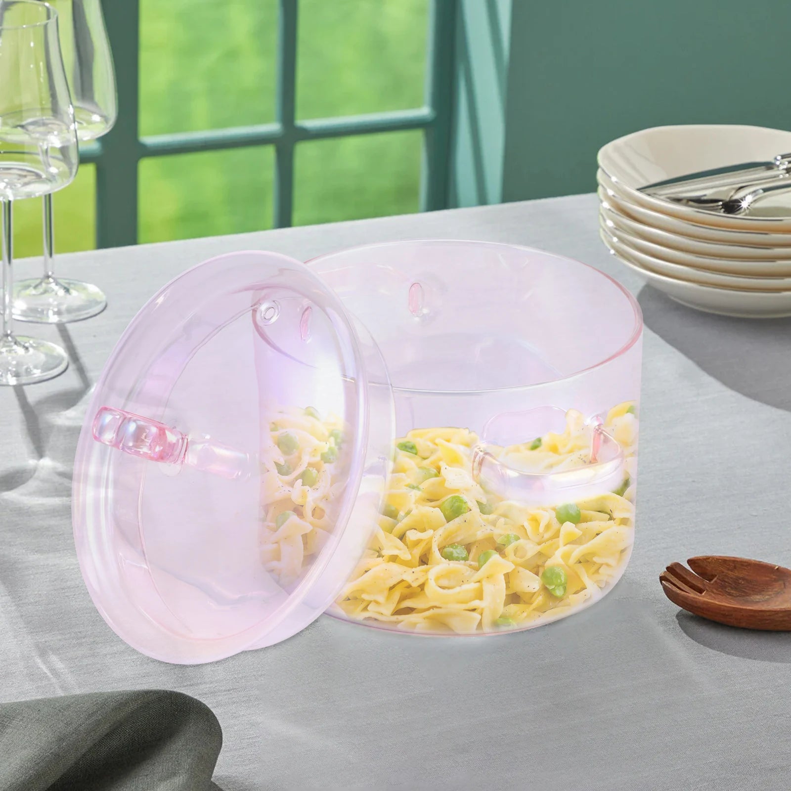 Kochtopf aus Glas mit Deckel und Griff, 1,5 Liter, rosa, transparent, verdickt, hitzebeständiger Herzdeckel für Suppen und Nudeln