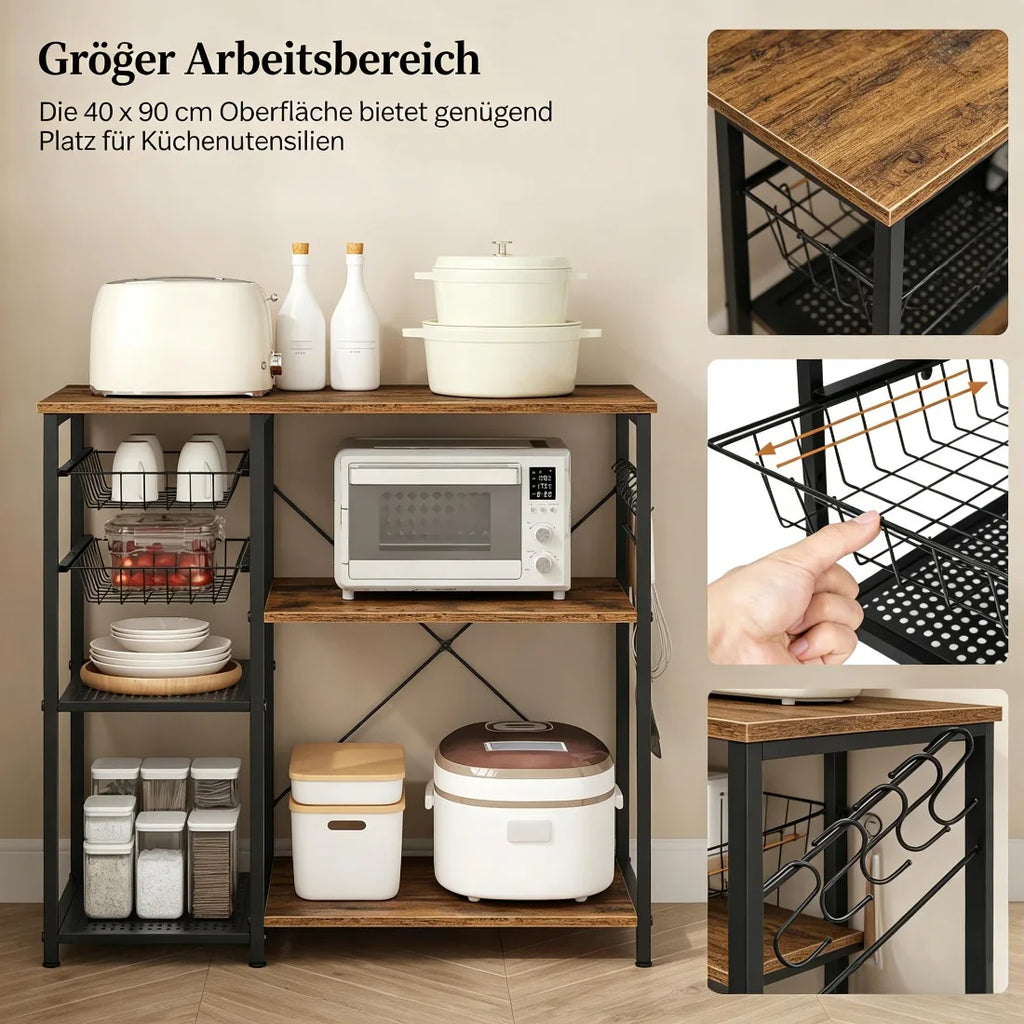 Robuste Ablage, Küchenregal, Beistelltisch, Bäckerregal, offener Mikrowellenständer, Ausstellungsregal – Vielseitiger Stauraum für Zuhause und Speisekammer