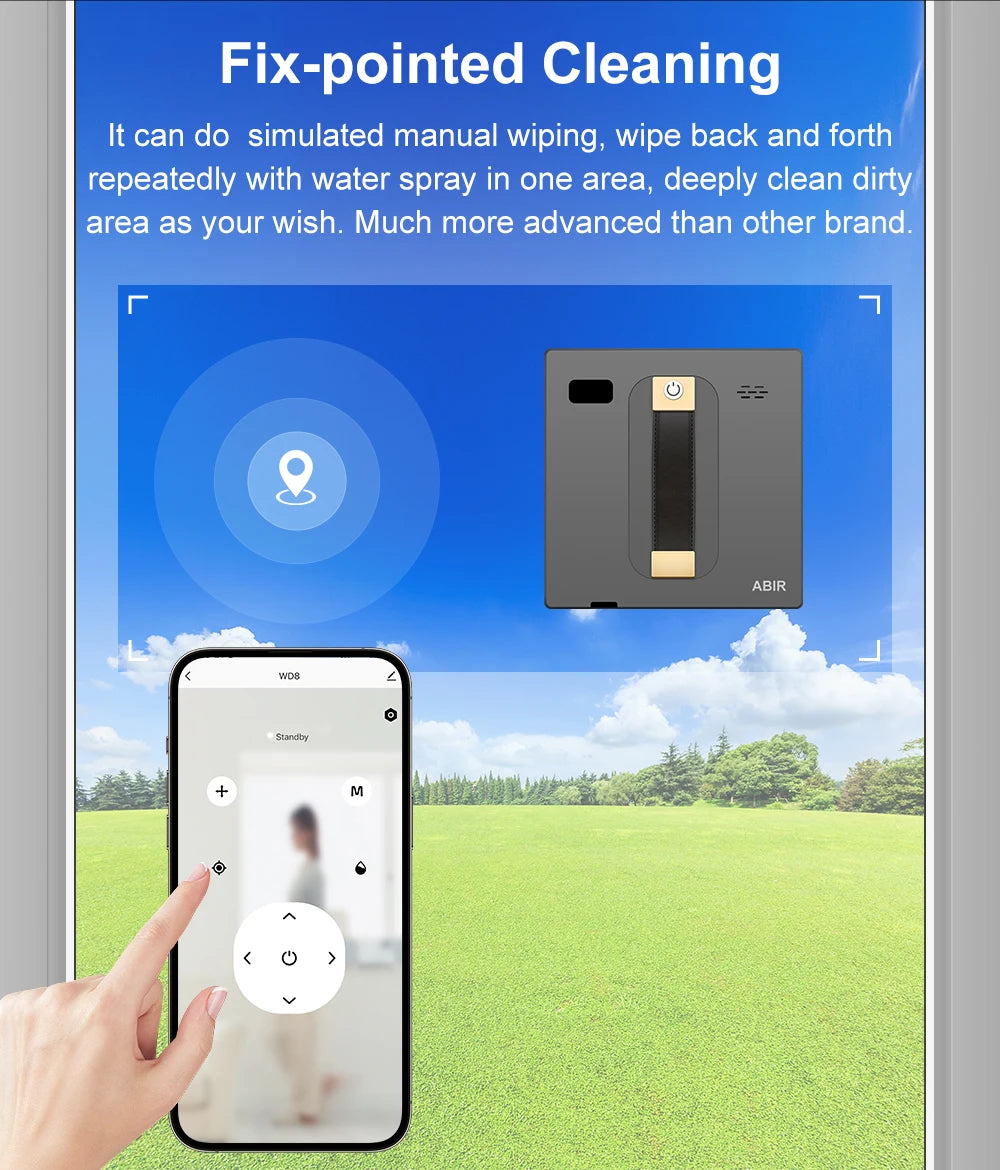 (Codice promozionale:HOT888) Robot Lavavetri ABIR WD8, Doppia Spruzzatura d'Acqua, Memoria Intelligente, Potente Aspirazione a Vuoto, Sensore Laser, Robot per la Pulizia delle Vetrate Domestiche, Controllo tramite APP.