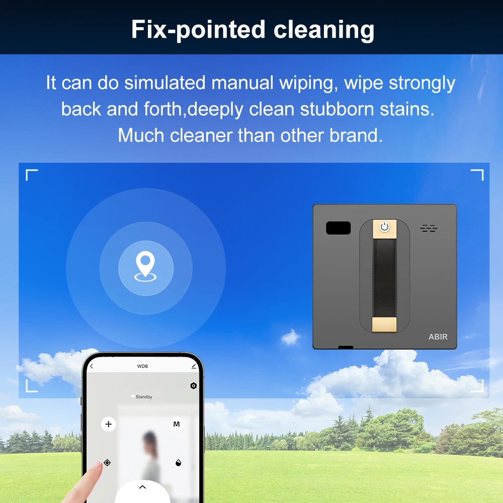(Codice promozionale: HOT888)Robot Lavavetri ABIR WD8, Doppia Spruzzatura d'Acqua, Memoria Intelligente, Potente Aspirazione a Vuoto, Sensore Laser, Robot per la Pulizia delle Vetrate Domestiche, Controllo tramite APP.