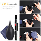 K&F CONCEPT Professionelles 3-in-1 Reinigungsset für DSLR-Kameraobjektive, Handybildschirme, Laptops und Brillen