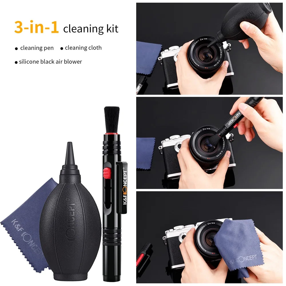K&F CONCEPT Professionelles 3-in-1 Reinigungsset für DSLR-Kameraobjektive, Handybildschirme, Laptops und Brillen