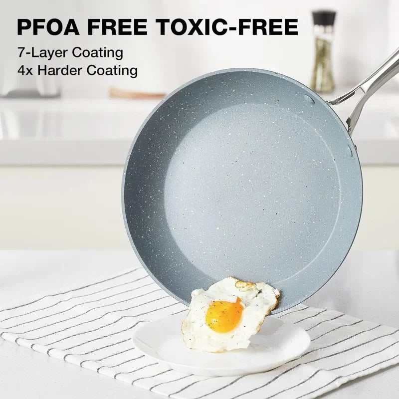 HLAFRG 8/12 Zoll Pfanne mit Deckel, antihaftbeschichtete Marmor-Aluminium-Pfanne mit Edelstahlgriff, induktionsgeeignet