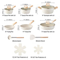 VEVOR Set di Pentole, Padelle Antiaderenti in Granito con Manico, Set di Pentole a Induzione da Cucina per Camper, con Frittura, Coperchi in Vetro Temperato, Bianco, 17 Pezzi