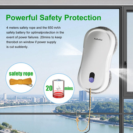 Portable PuRuiKai Window Cleaning Robot, Smart Cleaning with Dual Nozzle Water Sprayer, Remote Control