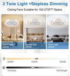 Ventilatore da soffitto LED con telecomando e APP, dimmerabile, 6 velocità, 50x20 cm, Tetipa