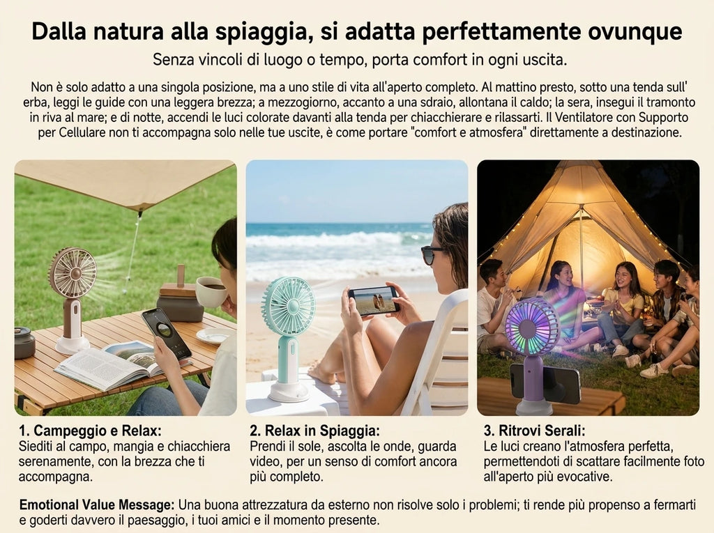 Mini ventilatore portatile con ricarica USB, ventilatore da tavolo, ventilatore portatile con luce ambientale integrata, tre livelli di velocità, per ufficio, viaggi, trucco, campeggio, pendolarismo all'aperto