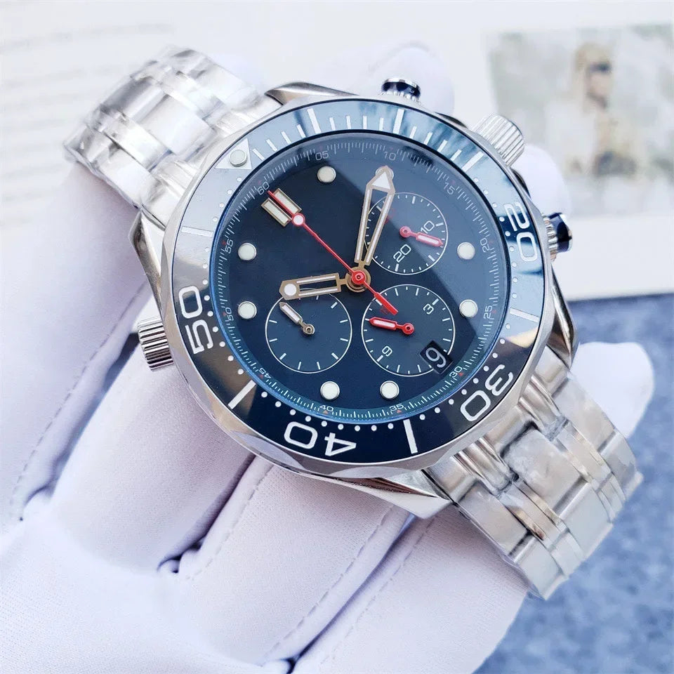 Orologio da Polso al Quarzo per Uomo, 43mm, Acciaio Inossidabile, Vetro Zaffiro