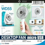 WETECH Ventilatore portatile piccolo, ventilatore da tavolo ricaricabile tramite USB, ventilatore personale silenzioso a 3/5 velocità per studio e ufficio