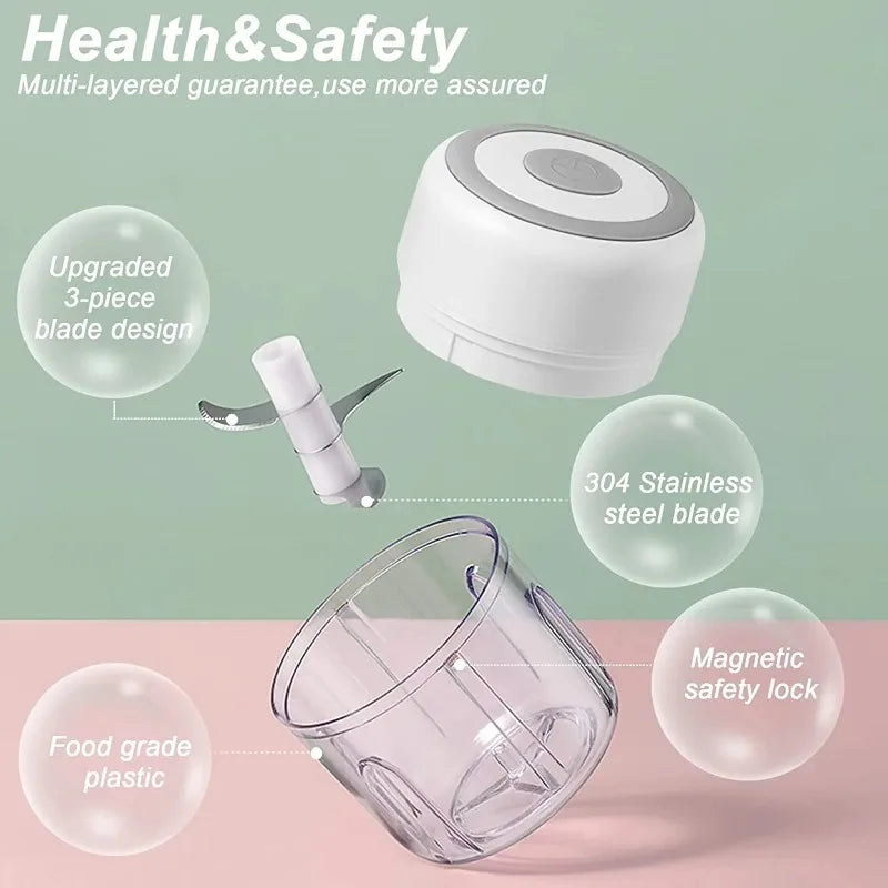 250/100ML Elektrischer Küchenzerkleinerer Mini USB Lebensmittelzerkleinerer Tragbarer Fleischwolf Gemüsezerkleinerer für den Heimgebrauch in der Küche