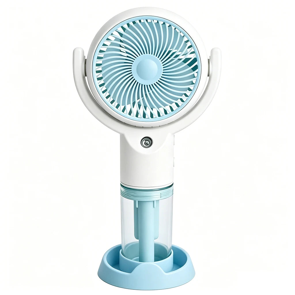 Ventilatore portatile a spruzzo, potente mini ventilatore da tavolo USB, flusso d'aria a 3 velocità, perfetto per casa, ufficio, camera da letto e viaggi all'aperto.