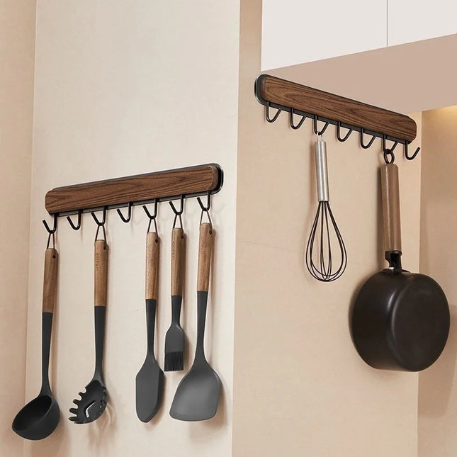 Wall-Mounted Walnut Spice Rack, No-Drill Installation, Condiment Organizer