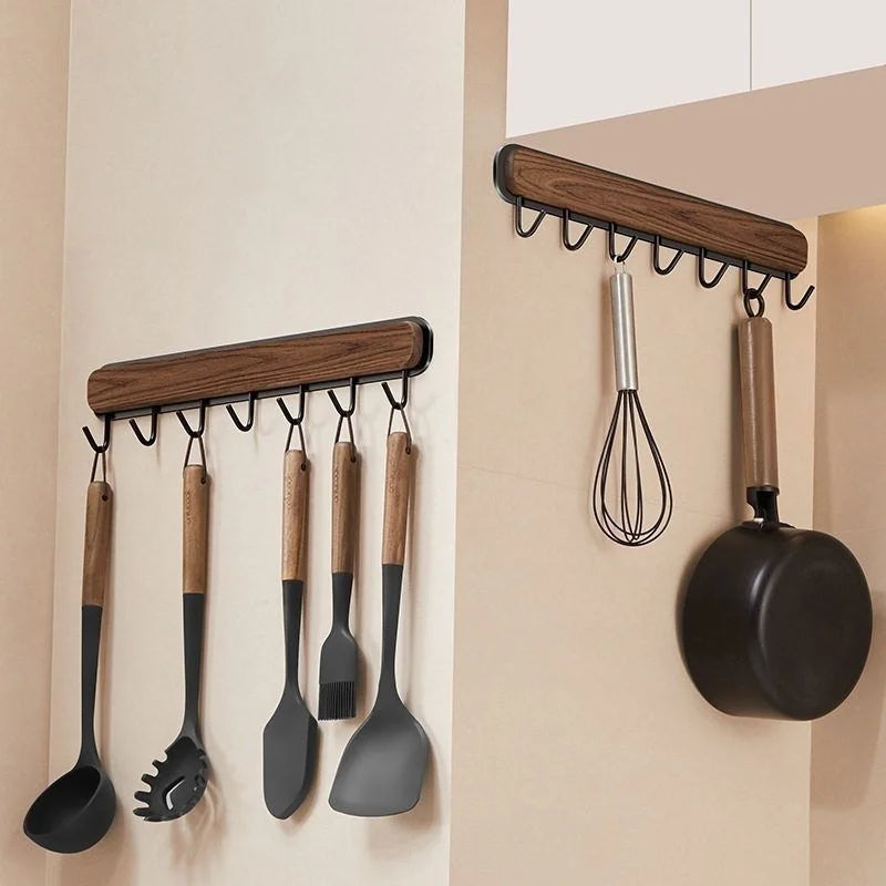 Mensola Portaspezie da Cucina in Legno di Noce, Montaggio a Parete Senza Foratura, Organizzatore per Condimenti