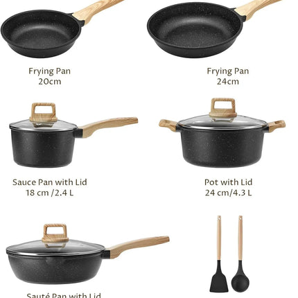 10-Piece Induction Cookware Set, Non-Stick Pots and Pans Set, Cooking Cookware Set with Lids, Granite, PFAS-Free