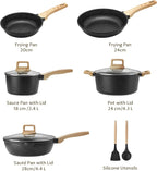 Set di padelle per piano cottura a induzione 10 pezzi, set di pentole e padelle antiaderenti, set di pentole da cucina con coperchi, granito, senza PFAS
