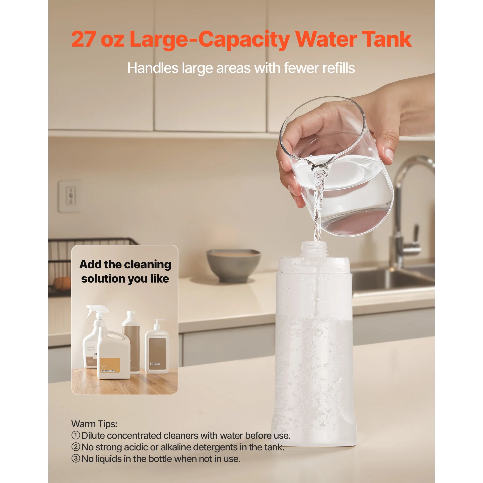SucceBuy Sprühwischer mit 3 waschbaren Tüchern, nachfüllbarer 27oz Wassertank für die Trocken- und Nassreinigung von Fliesen-/Vinyl-/Holzböden im Haushalt