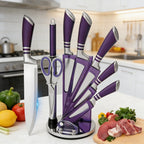 9-teiliges lila Küchenmesserset, scharf und verschleißfest, aus 3CR13-Edelstahl, mit ergonomischem Hohlgriff, Chefmesser-Set mit Geschenkverpackung